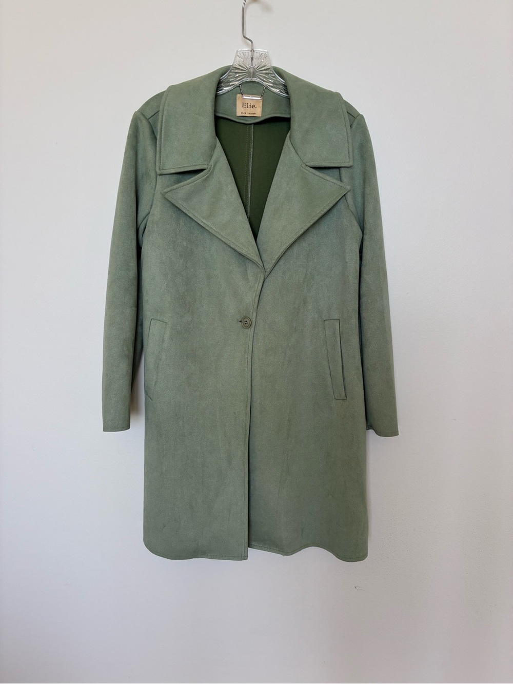Elie Tahari Sage Green Faux Suede Coat Sz S - Picture 4 of 8